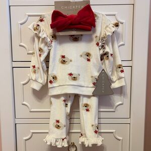 NWT Chickpea Chick Pea Baby Girl 3 Pc Holiday Bear Set Size 12 Months